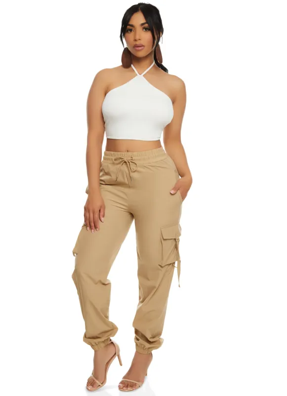 Drawstring Strappy Cargo Pocket Pants sold by Rainbow
