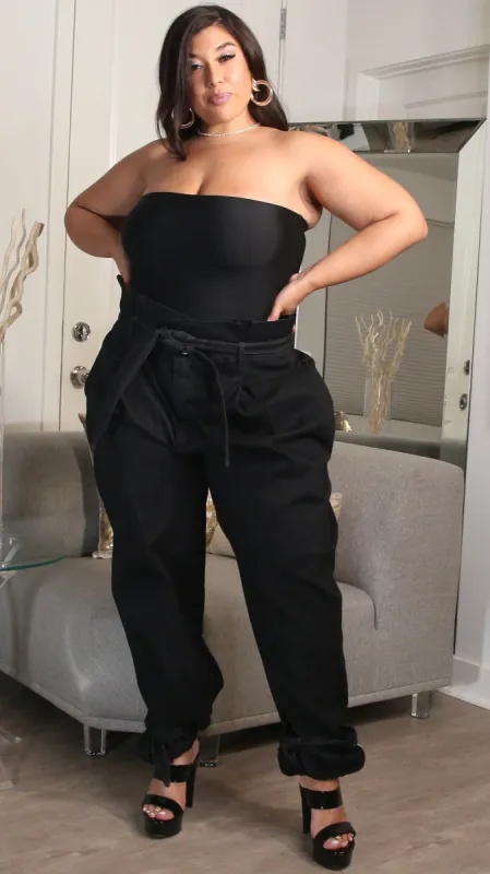 Paper Bag Denim Pants (Black) sold by Boughie Curves
