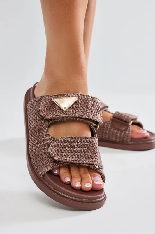 Weekend Moves Slides - Chocolate sold by Fashion Nova