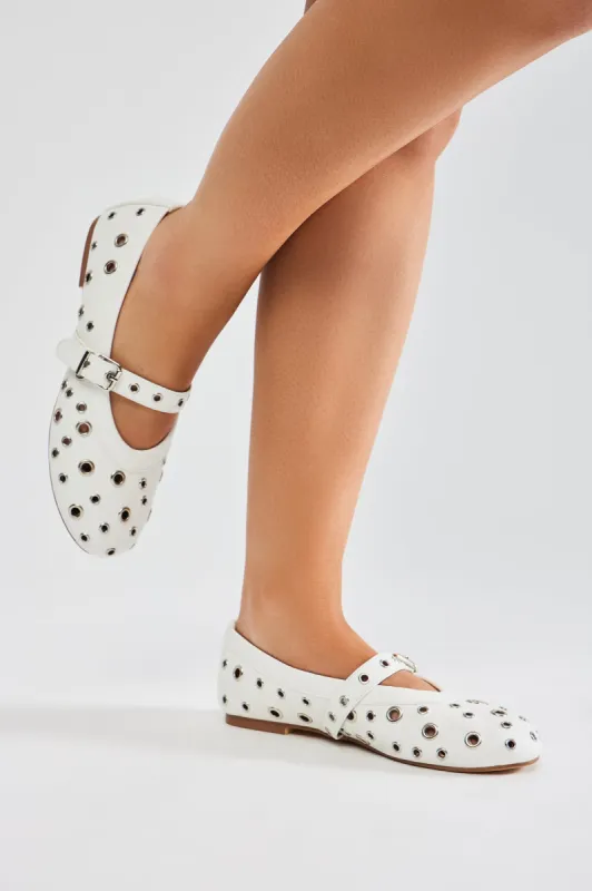 No Feelings Grommet Ballet Flats - White sold by Fashion Nova