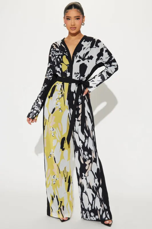 Brunch Dates Chiffon Jumpsuit  - Black/combo sold by Fashion Nova