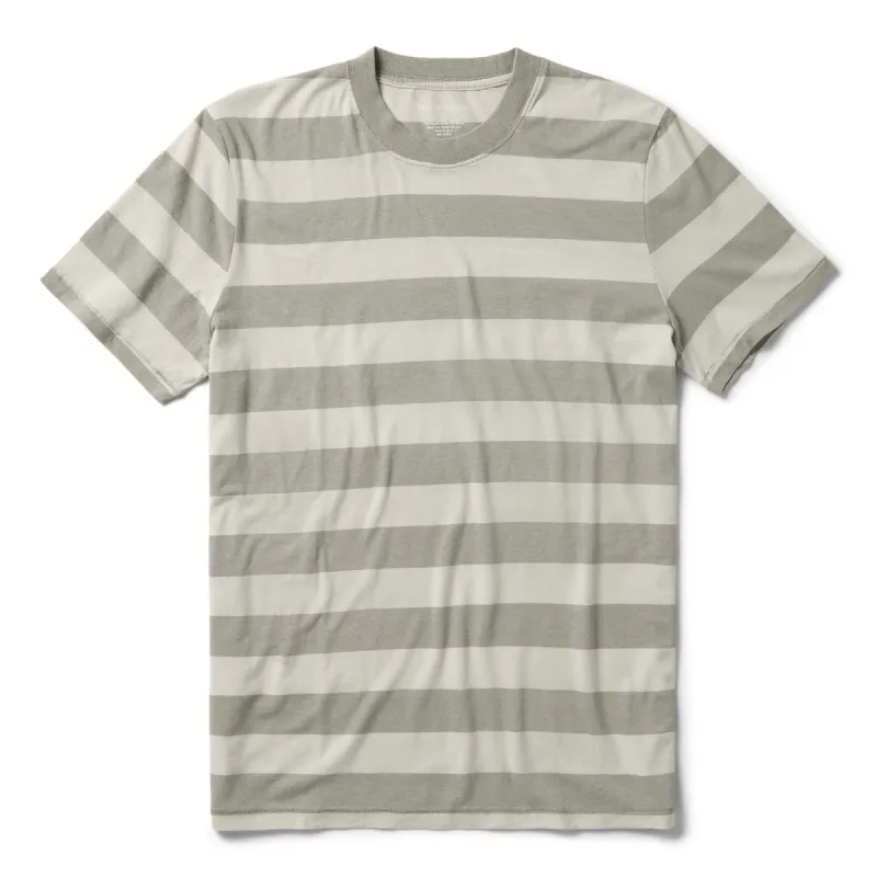 The Cotton Hemp Tee in Natural and Sagebrush Stripe sold by Taylor Stitch