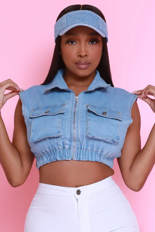 See It Now Cropped Denim Vest - Light Wash sold by Swankaposh