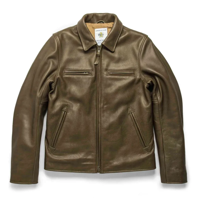 The Moto Jacket in Loden Steerhide sold by Taylor Stitch