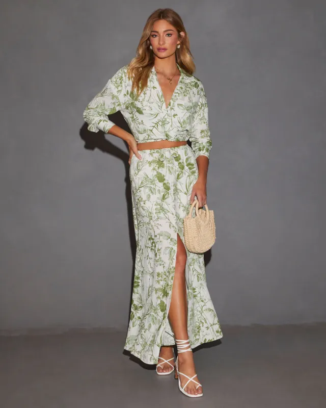 Kai Front Slit Drawstring Printed Maxi Skirt sold by Vici