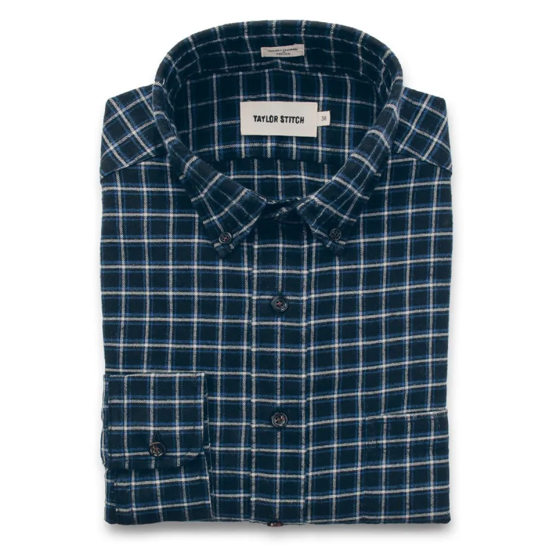 The Jack in Brushed Navy Plaid Flannel sold by Taylor Stitch