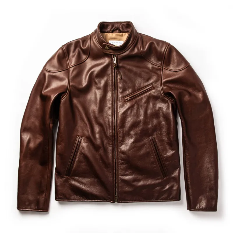 The Band Collar Moto Jacket in Espresso Steerhide sold by Taylor Stitch