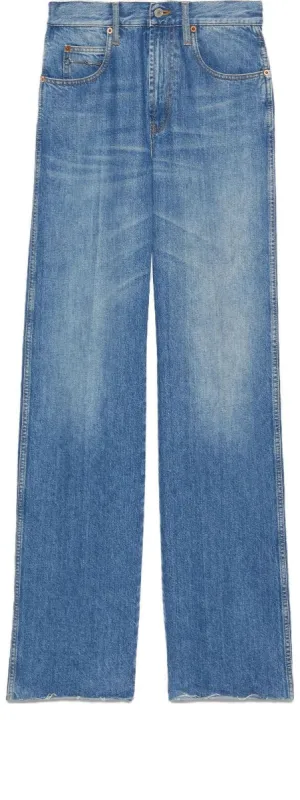 デニム・ジーパン GUCCI WIDE LEG DENIM PANT Wide leg denim pants in light blue | GUCCI® US