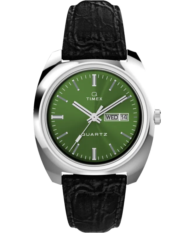 Q Timex 1978 Day/Date 37.5 mm Leather Strap Watch sold by Timex