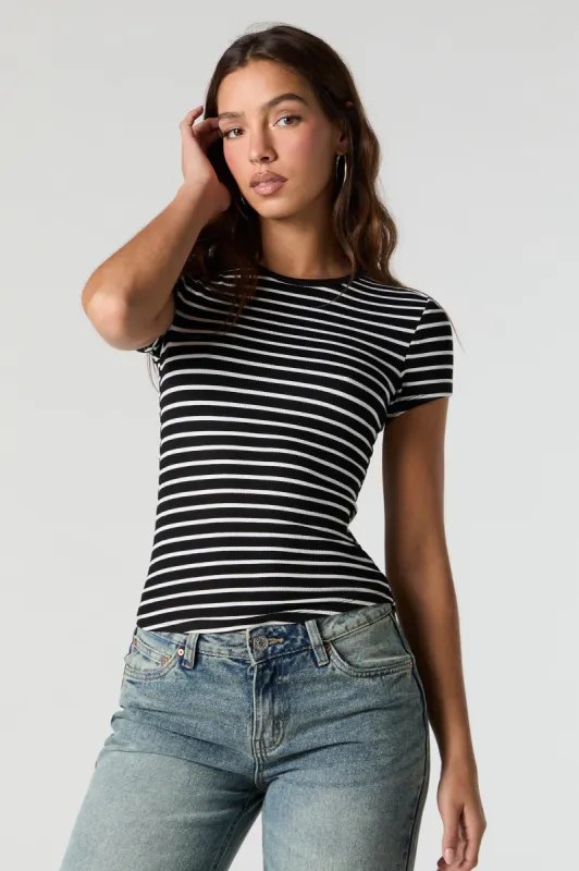 Striped Ribbed Crewneck T-Shirt sold by Urban Planet