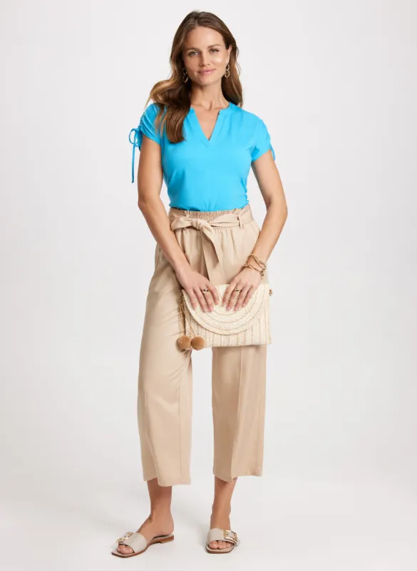 Drawstring V-Neck Tee & Belted Elastic Waist Pants sold by Laura