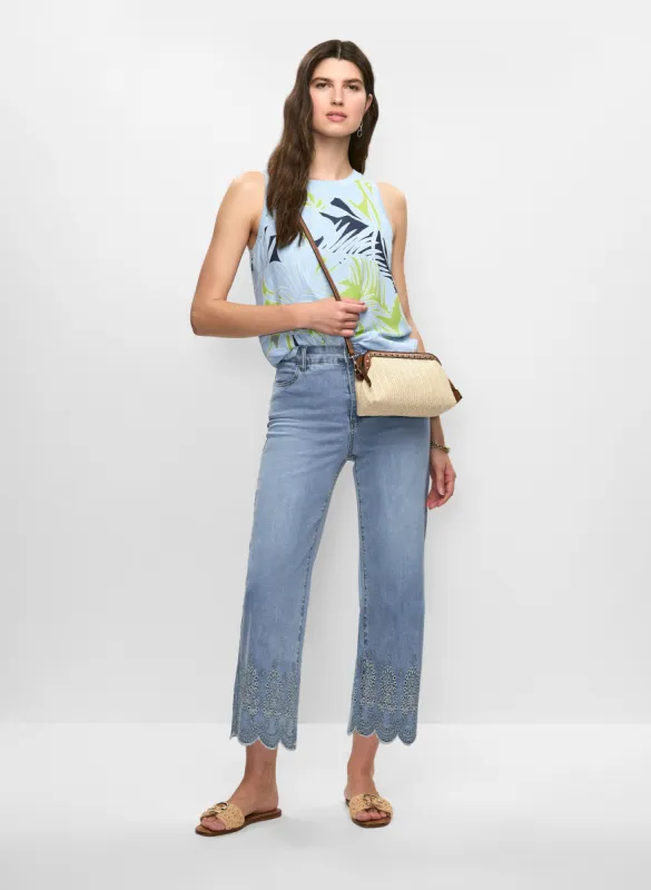 Sleeveless Palm Print Blouse & Embroidered Hem Jeans sold by Melanie Lyne