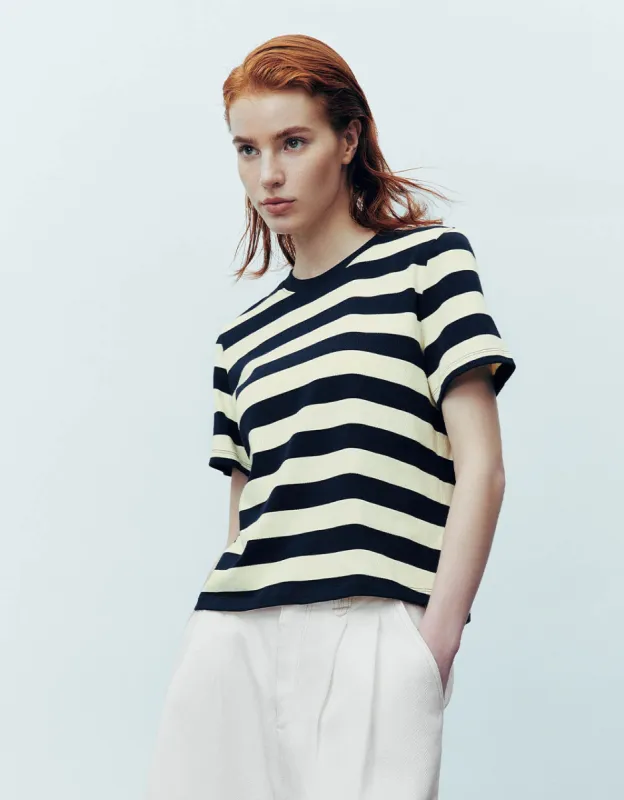 Striped Crew Neck Straight T-Shirt sold by Urban Revivo