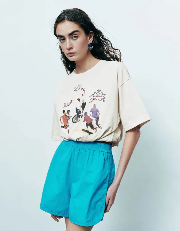 Printed Crew Neck Loose T-Shirt sold by Urban Revivo