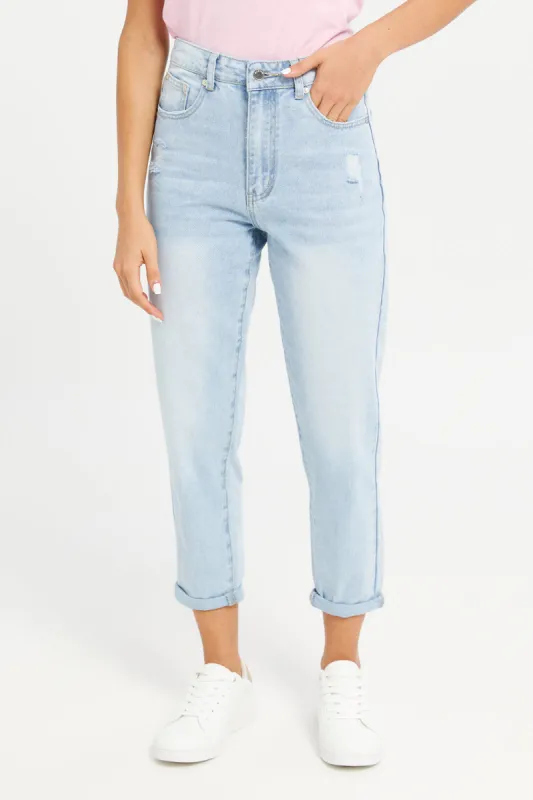 Women Blue High Waist Mom Jeans sold by Redtag