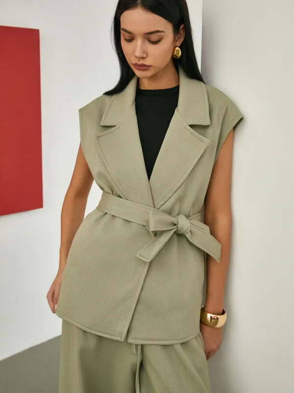 Solid Tailored Belted Vest sold by COMMENSE
