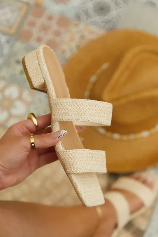 Mirabella Slip On Mini Heel Sandals - Natural sold by Miss Lola