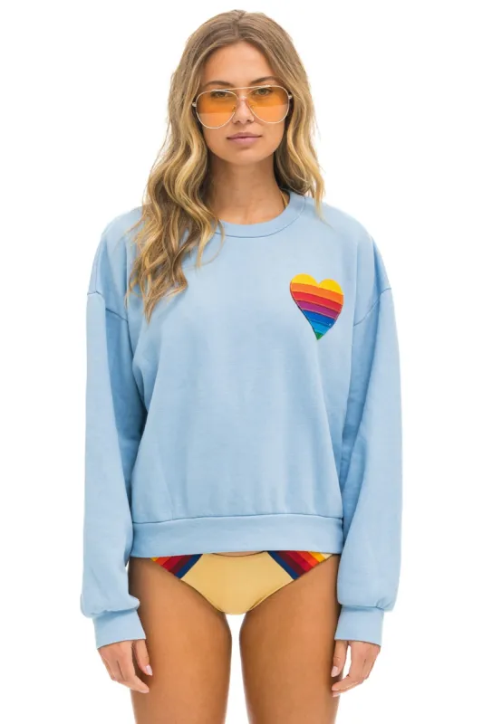 RAINBOW HEART STITCH RELAXED CREW SWEATSHIRT - ICE sold by Aviator Nation