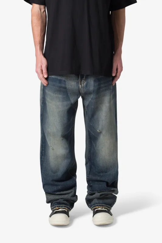 Ultra Baggy Shadow Patch Denim - Washed Light Blue sold by MNML