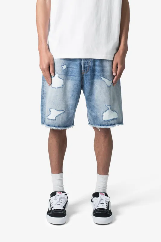Baggy Rip Denim Shorts - Vintage Blue sold by MNML