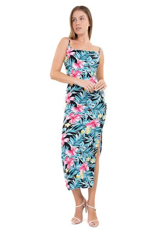 Vestido maxi tropical tirantes delgados sold by Shasa