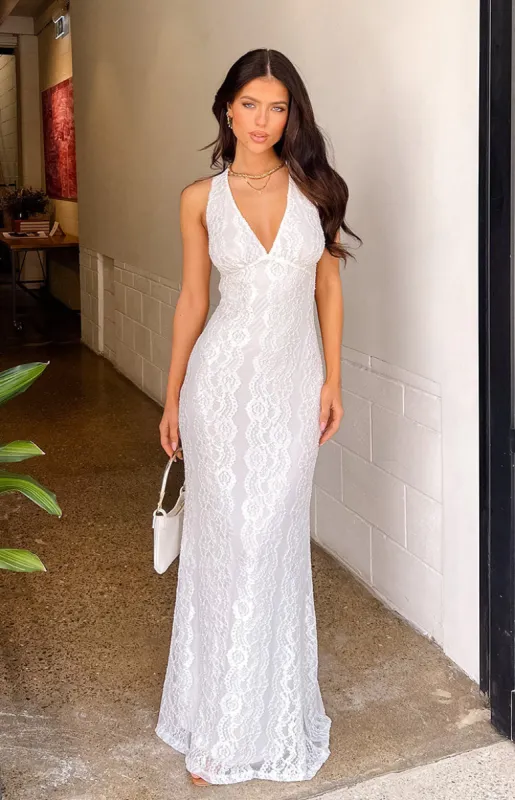 Farida White Lace Maxi Dress sold by Beginning Boutique