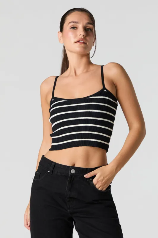 Striped Ribbed Scoop Neck Cropped Tank sold by Urban Planet