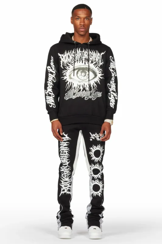 All Seeing Eyes Black Super Stacked Flare Track Pant Set sold by Rockstar Original