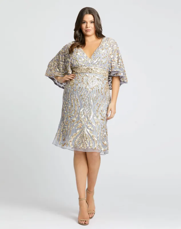 Gray Embellished Cape Sleeve Cocktail Dress (Plus) sold by Mac Duggal