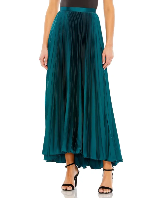Blue Ankle Length Satin Pleated Skirt sold by Mac Duggal
