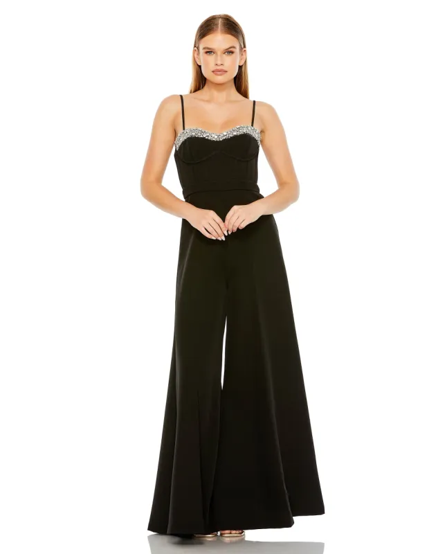 Black Spaghetti Strap Beaded Bustier Top Jumpsuit - FINAL SALE sold by Mac Duggal