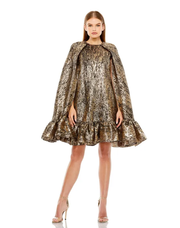 High Neck Cape Sleeve Metallic Trapeze Mini Dress - FINAL SALE sold by Mac Duggal