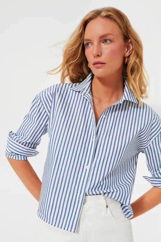 Blue Stripe Cropped Jasper Button Down sold by Tuckernuck