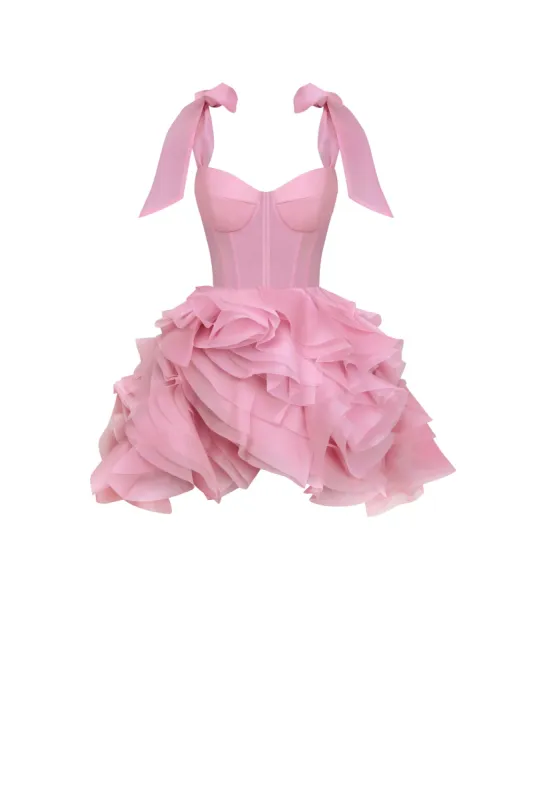 Danceable mini with ruched flower appliques, Garden of Eden sold by Milla