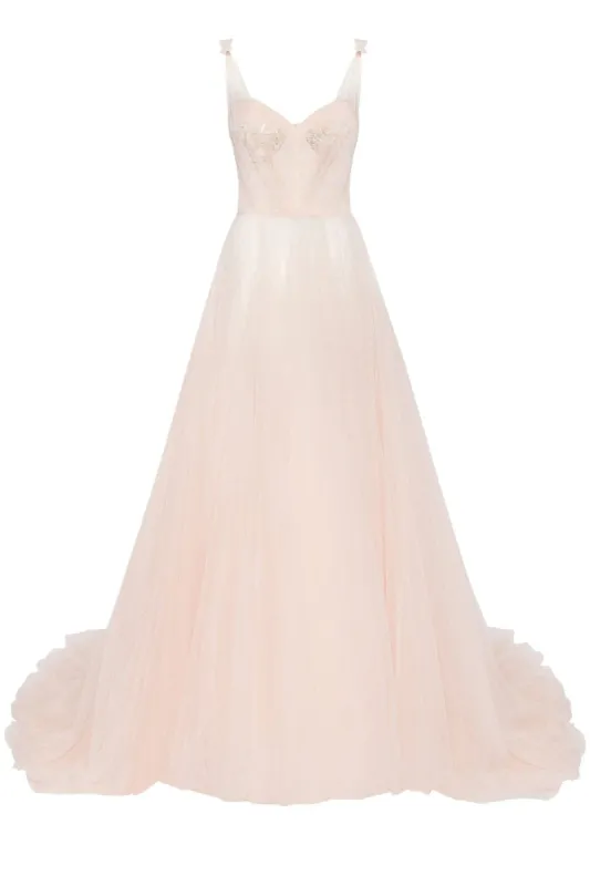 Peach Multi-Layered Tulle Gown sold by Milla
