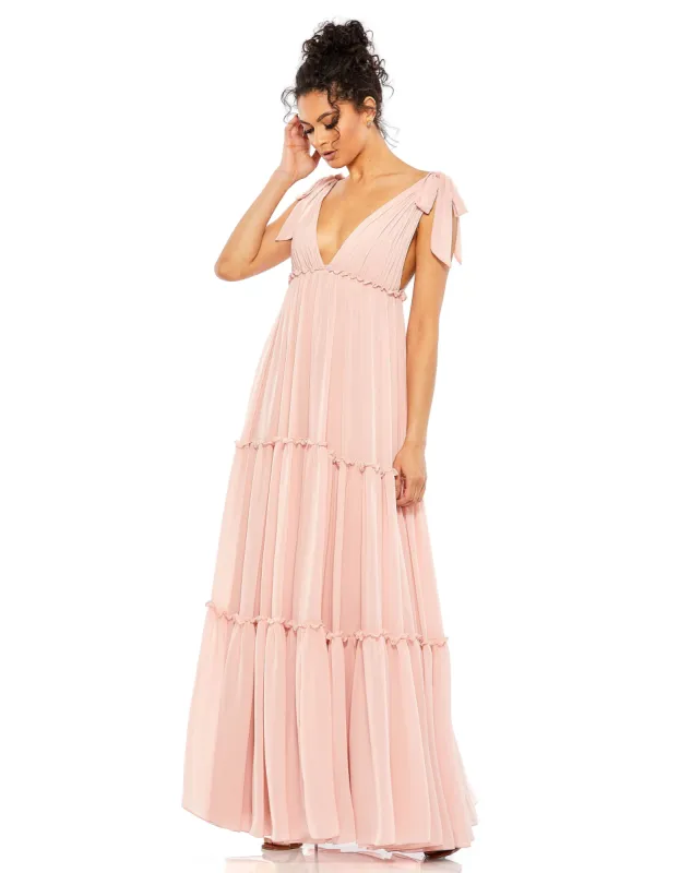 Pink Tiered V-Neck Plunging Maxi Dress - FINAL SALE sold by Mac Duggal
