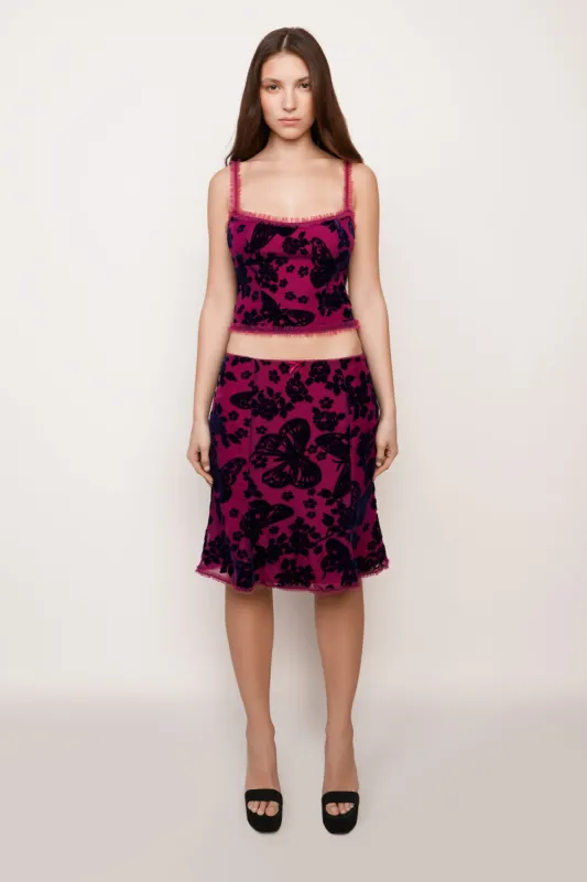 Butterfly Velvet Burnout Low Rise Midi Skirt sold by Guizio