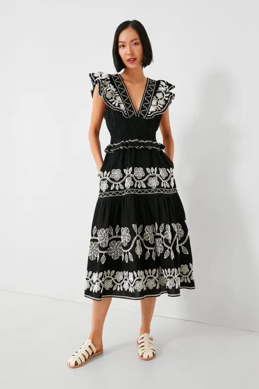 Black Beck Embroidery Flutter Sleeve V-Neck Dress sold by Tuckernuck
