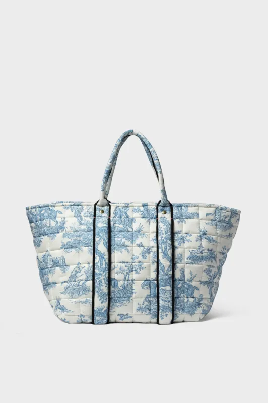 St. Calais Blue Quilted Linen Toile Giant Trop Avion with Pouchette sold by Tuckernuck