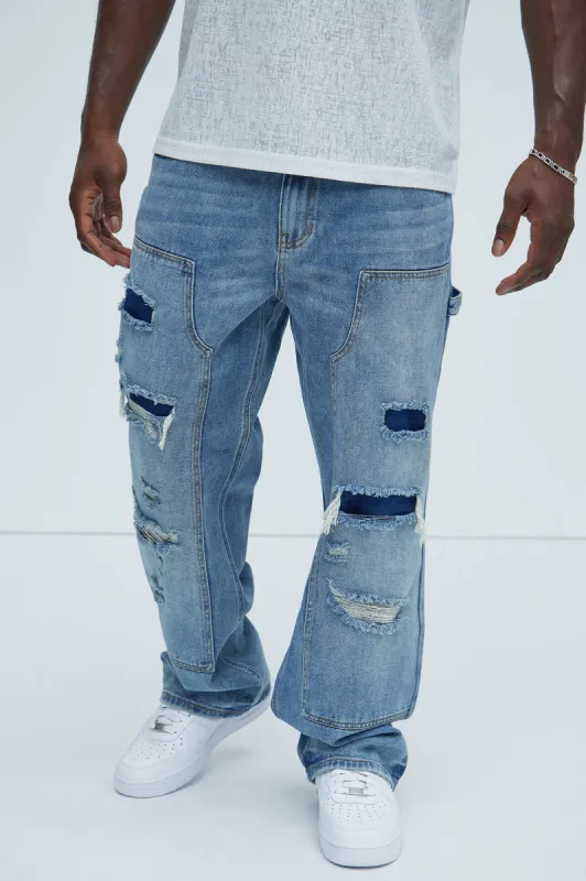 Bore Distressed Carpenter Jeans - Blue Wash sold by Fashion Nova