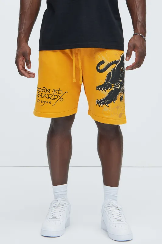 【HI FI FNK】Leo Bold Sweat Shorts Ed Hardy Crouching Panther Sweat Shorts - Yellow | Parallel