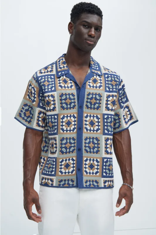 Nolan Textured Shirt - Tan/Multi sold by Fashion Nova