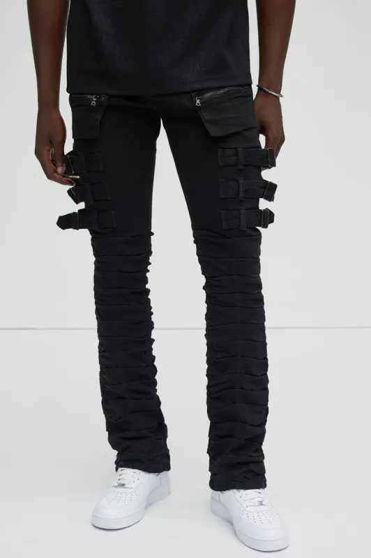 Pleat Me Down Stacked Skinny Flare Pants - Black sold by Fashion Nova