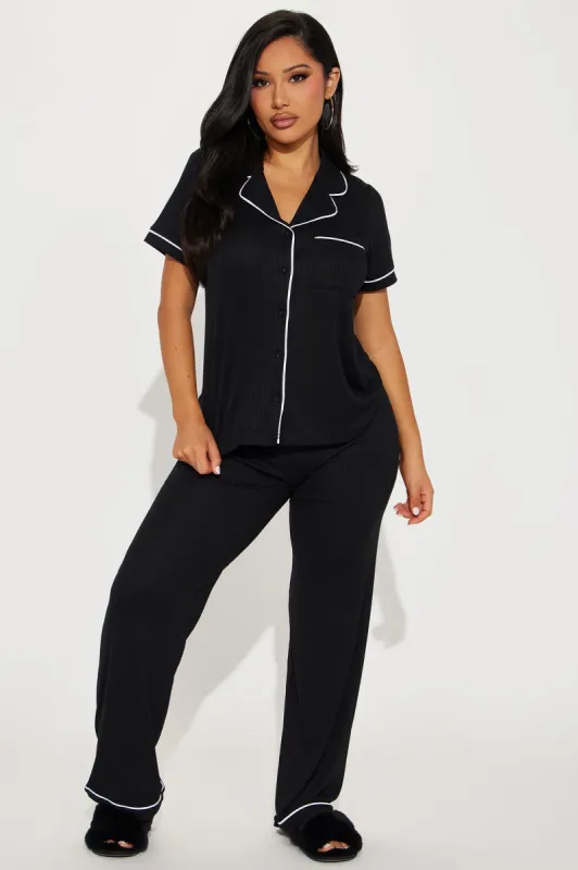 Chill Vibes Only Ribbed PJ Pant Set - Black sold by Fashion Nova
