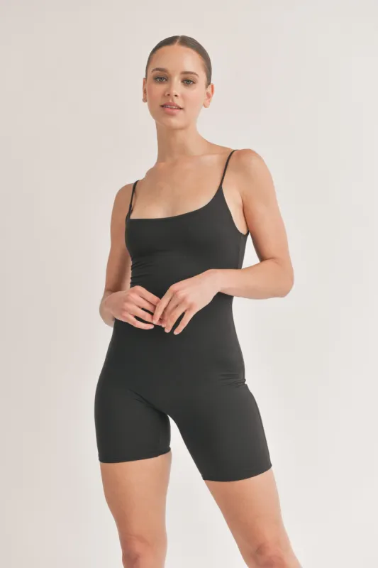 Black Sleeveless Bodycon Biker Short Romper sold by Pinkblush