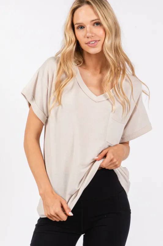 Cream Front Pocket Short Sleeve Top sold by Pinkblush