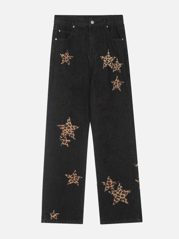 Aelfric Eden Leopard Print Star Straight-Leg Jeans sold by Aelfric Eden