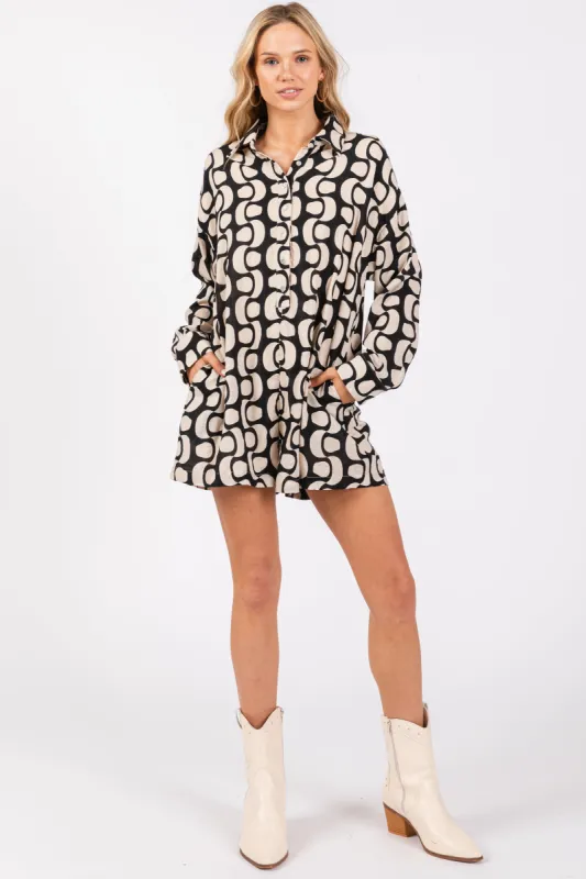 Black Button Front Long Sleeve Romper sold by Pinkblush