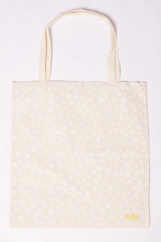 White Ditsy Tote Bag Printed Daisies sold by Ally Fashion