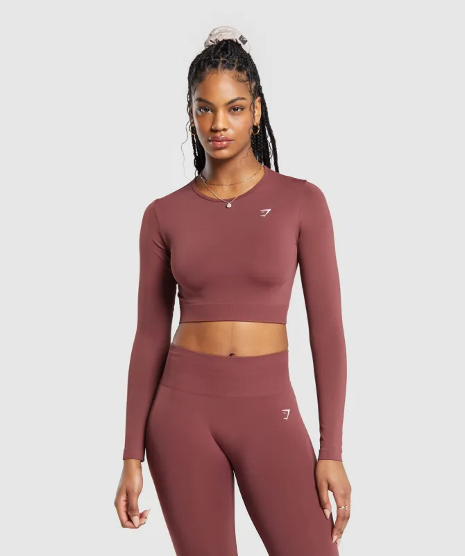 Gymshark Everyday Seamless Long Sleeve Crop Top - Burgundy Brown sold by Gymshark
